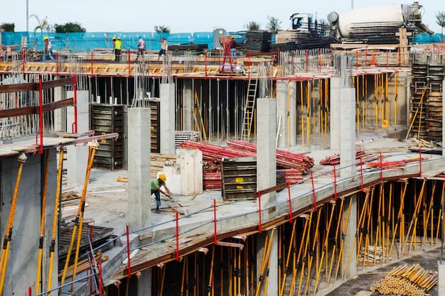 Reinforced concrete frame with formwork and props in place
