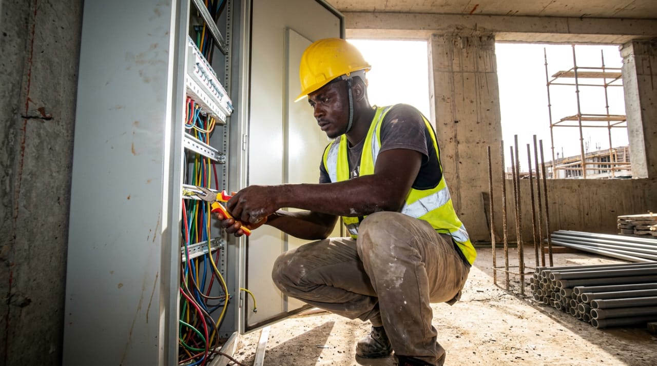 Distribution board terminated on an active building site